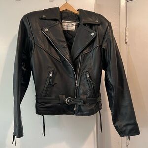 Sleek Black Leather Biker Jacket